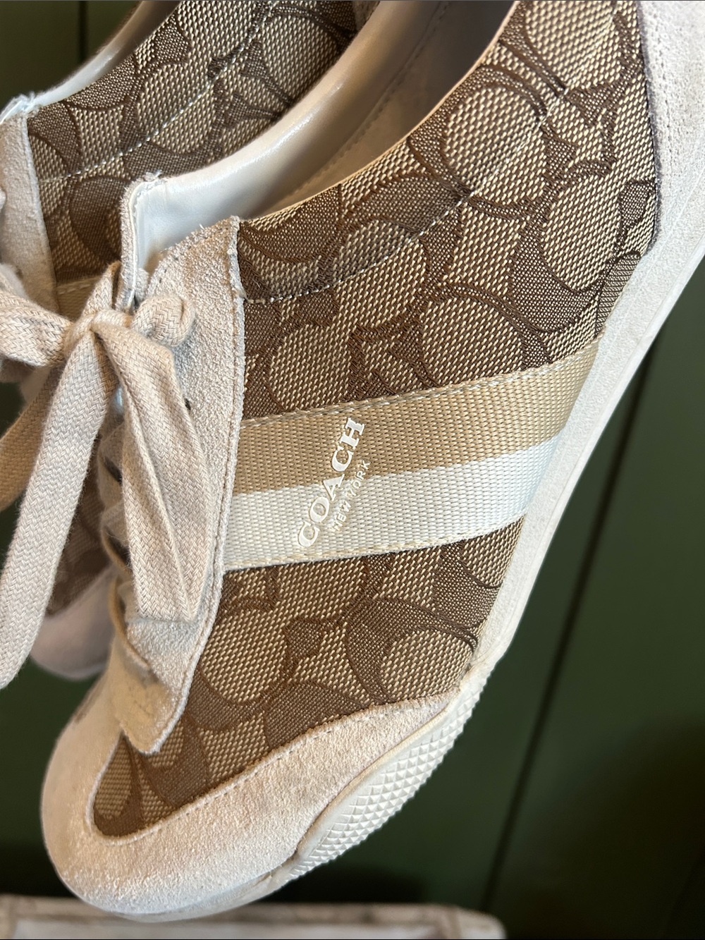 Coach Beige & Cream Signature Logo Women's Sneakers - Lace-Up - Picture 4 of 5